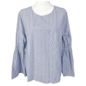 BEACHLUNCHLOUNGE Collection Blue White Striped Bell Sleeve Blouse WOMEN'S XS